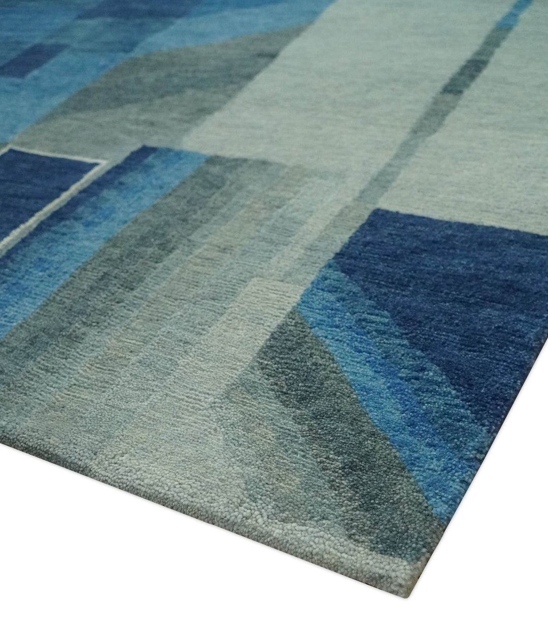 Modern Geometrical Silver, Blue, and Charcoal Hand Knotted 6x9 Wool and Art Silk Area Rug - The Rug Decor