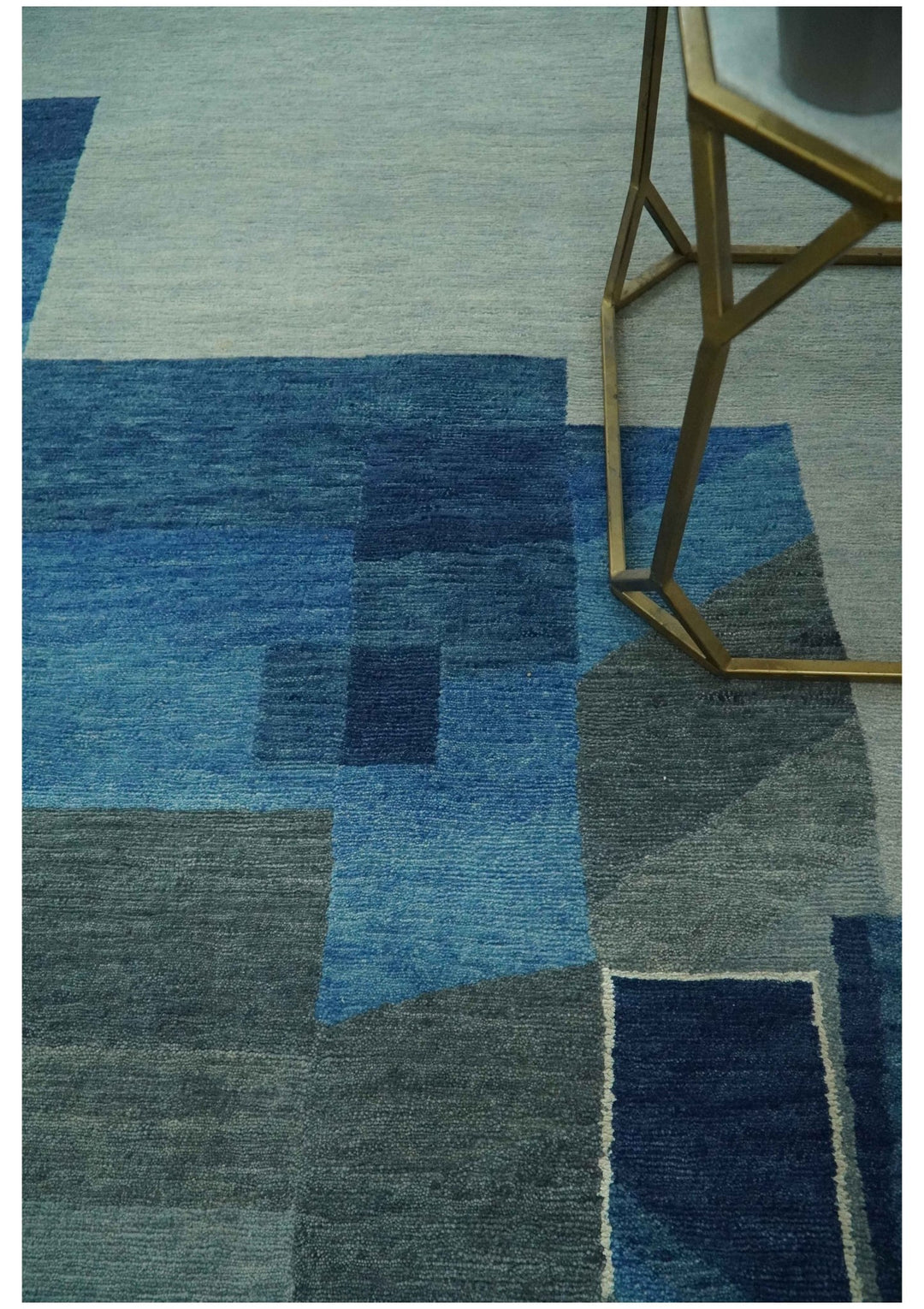 Modern Geometrical Silver, Blue, and Charcoal Hand Knotted 6x9 Wool and Art Silk Area Rug - The Rug Decor