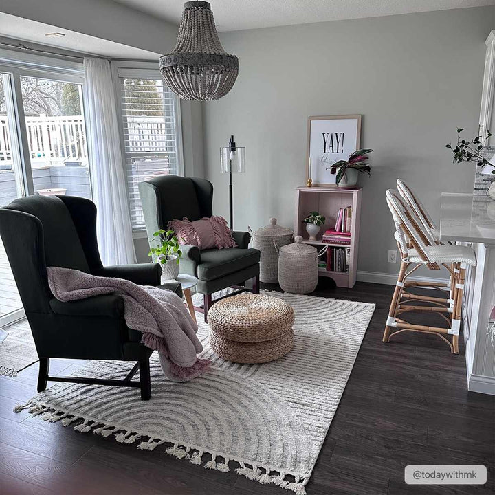 Modern Geometrical stripes Texture Beige high low Area Rug - The Rug Decor