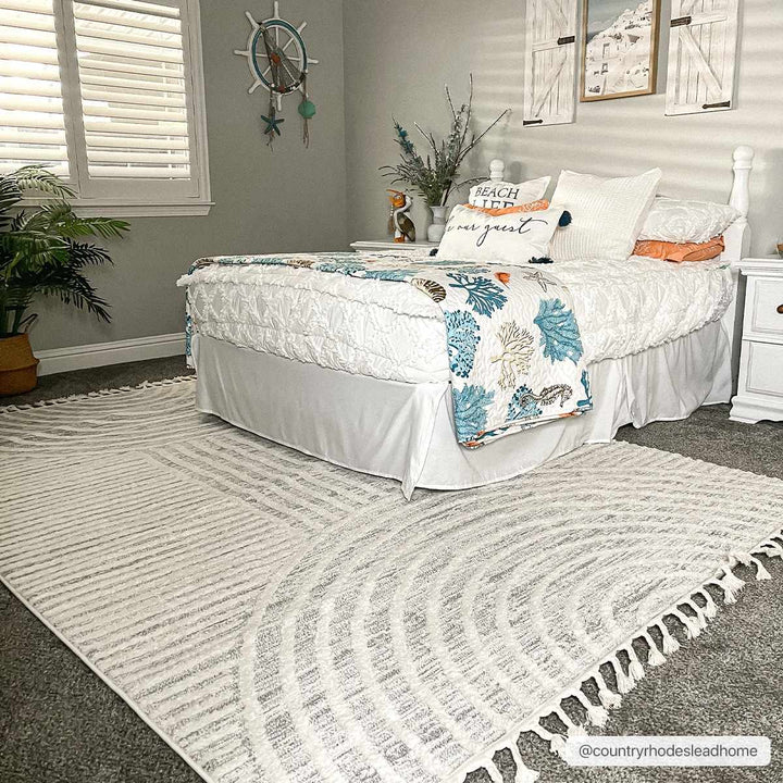 Modern Geometrical stripes Texture Beige high low Area Rug - The Rug Decor