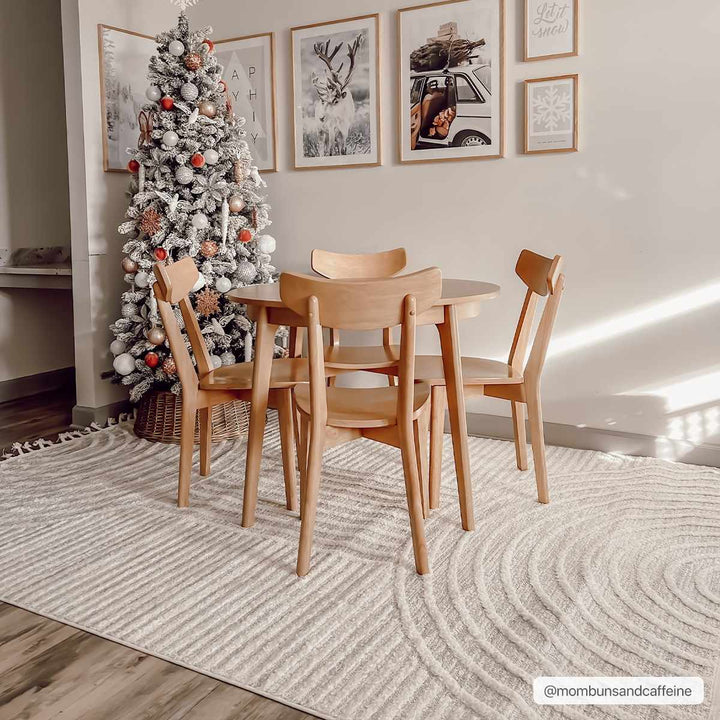 Modern Geometrical stripes Texture Beige high low Area Rug - The Rug Decor