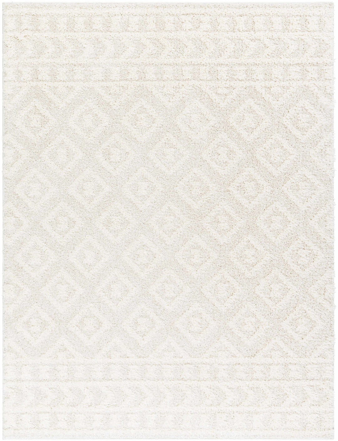 Modern Geometrical Texture Ivory Plush Pile Moroccan Style Area Rug - The Rug Decor