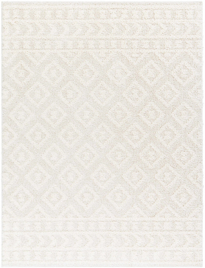 Modern Geometrical Texture Ivory Plush Pile Moroccan Style Area Rug - The Rug Decor