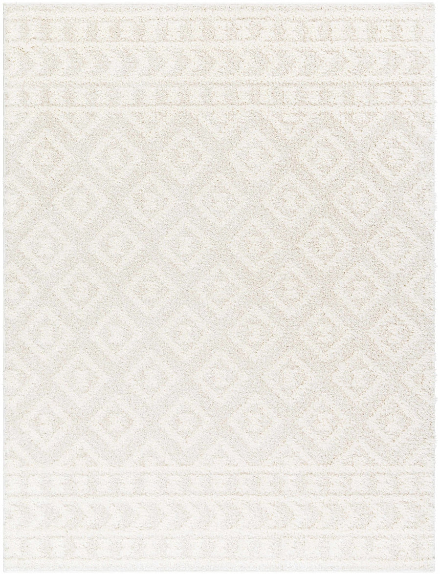 Modern Geometrical Texture Ivory Plush Pile Moroccan Style Area Rug - The Rug Decor