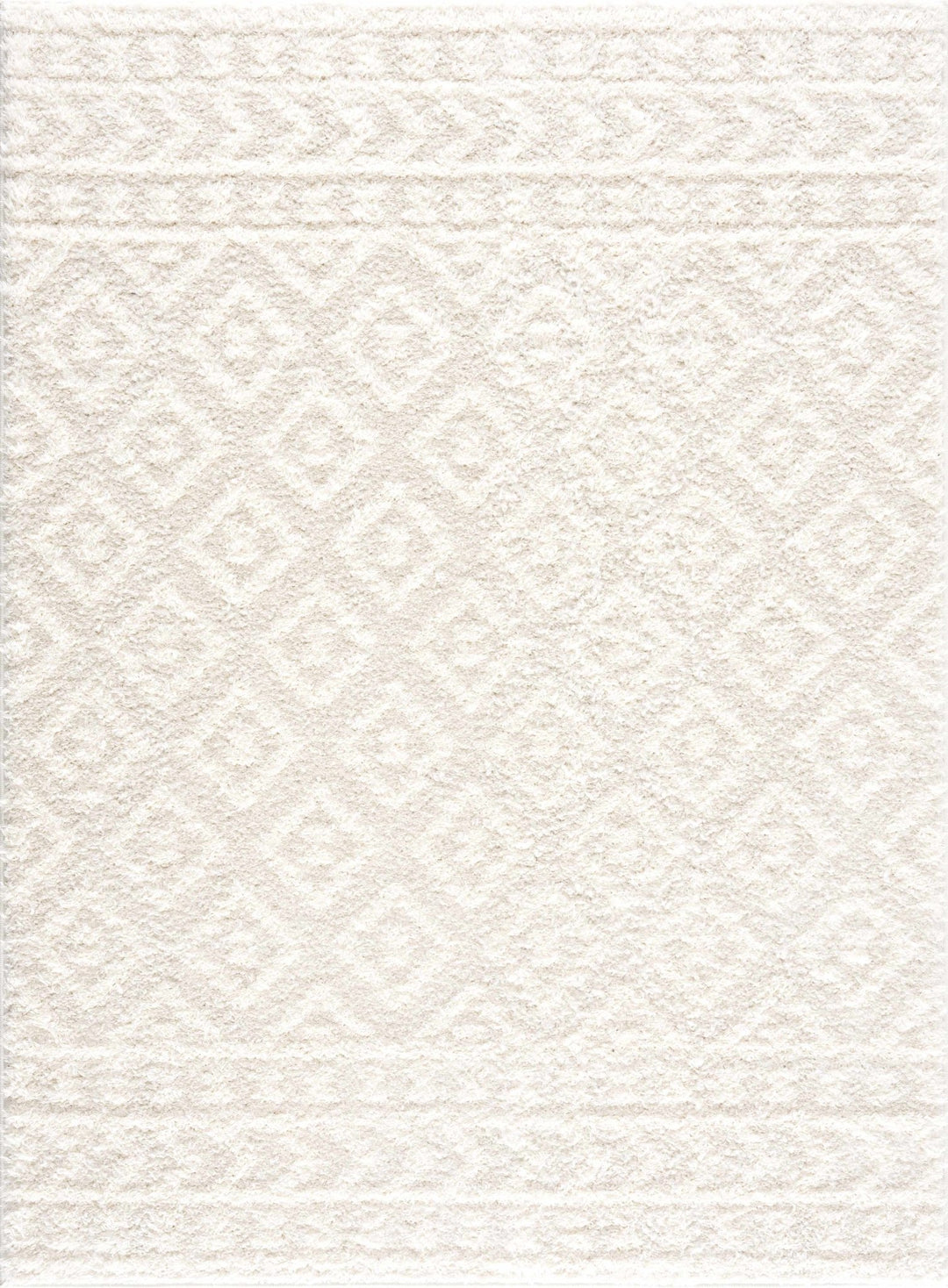 Modern Geometrical Texture Ivory Plush Pile Moroccan Style Area Rug - The Rug Decor