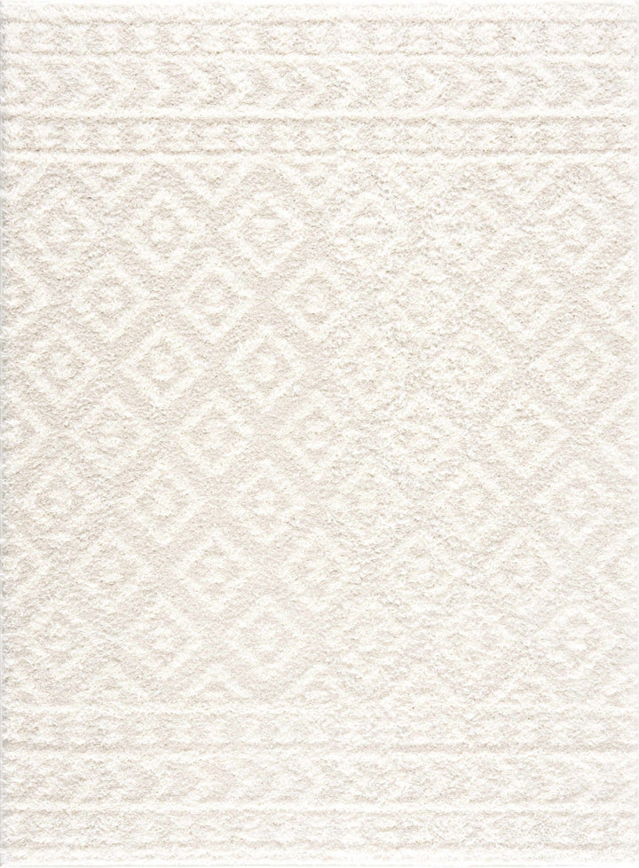Modern Geometrical Texture Ivory Plush Pile Moroccan Style Area Rug - The Rug Decor