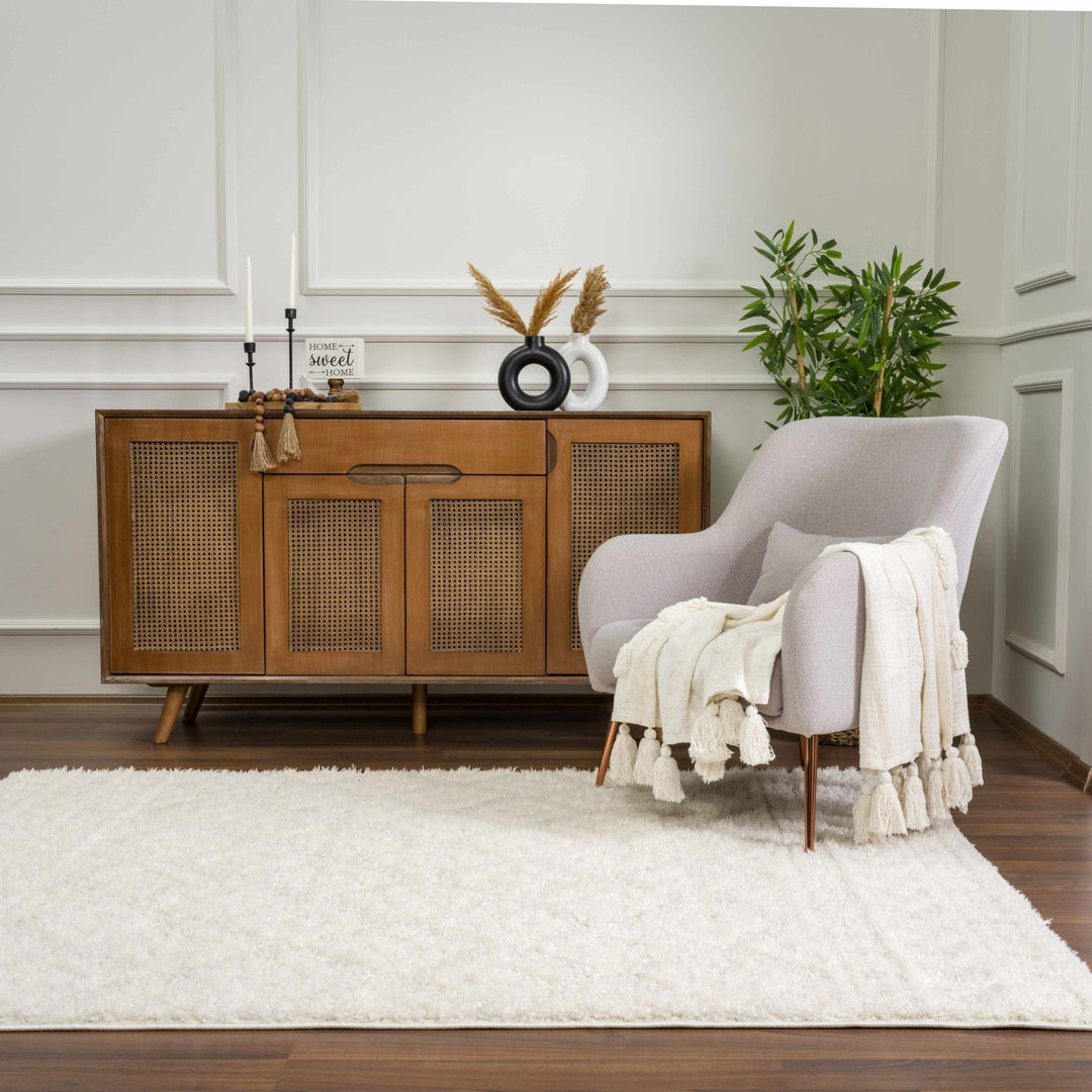 Modern Geometrical Texture Ivory Plush Pile Moroccan Style Area Rug - The Rug Decor