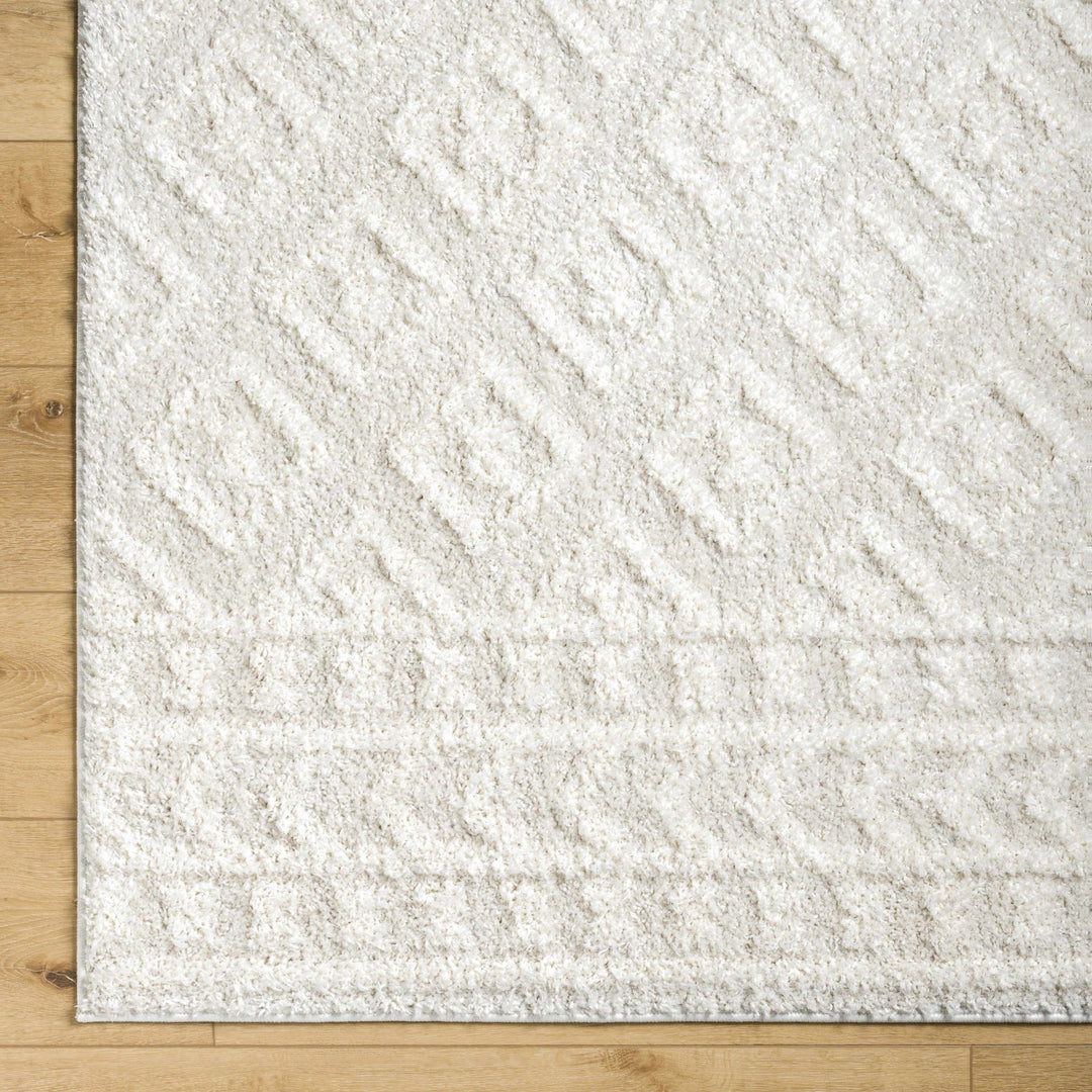 Modern Geometrical Texture Ivory Plush Pile Moroccan Style Area Rug - The Rug Decor