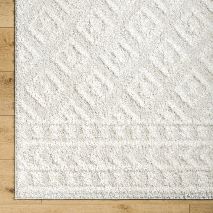 Modern Geometrical Texture Ivory Plush Pile Moroccan Style Area Rug - The Rug Decor
