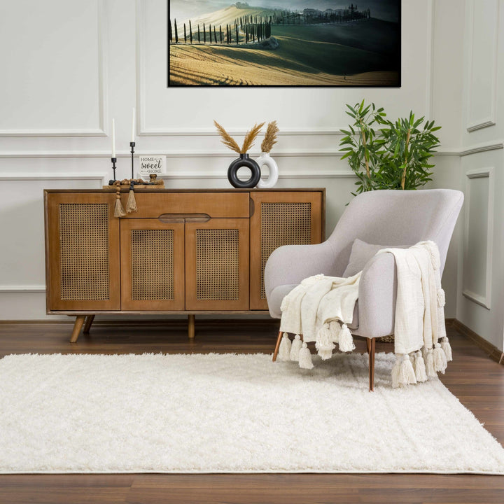Modern Geometrical Texture Ivory Plush Pile Moroccan Style Area Rug - The Rug Decor