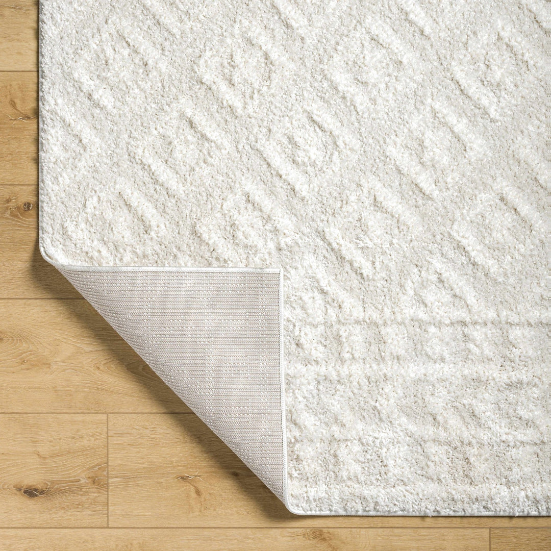 Modern Geometrical Texture Ivory Plush Pile Moroccan Style Area Rug - The Rug Decor