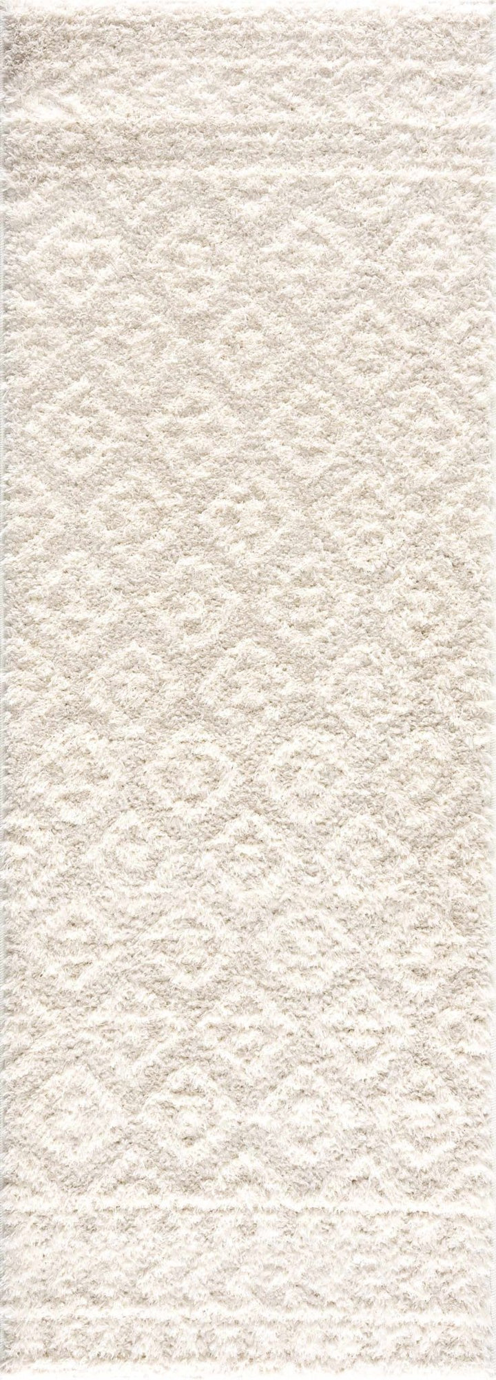 Modern Geometrical Texture Ivory Plush Pile Moroccan Style Area Rug - The Rug Decor
