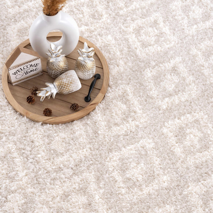 Modern Geometrical Texture Ivory Plush Pile Moroccan Style Area Rug - The Rug Decor