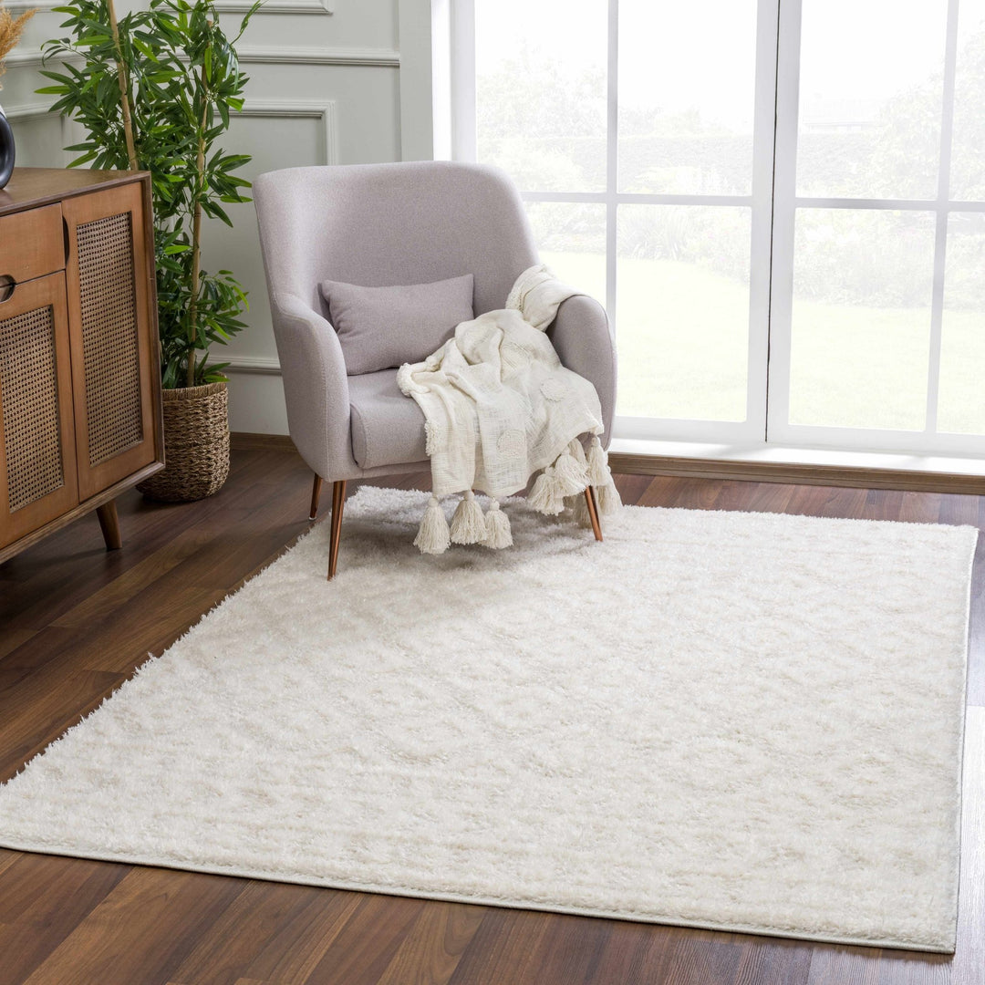 Modern Geometrical Texture Ivory Plush Pile Moroccan Style Area Rug - The Rug Decor
