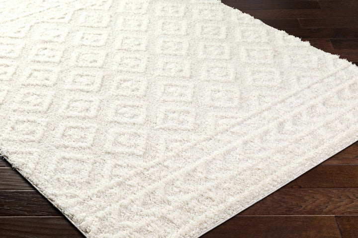 Modern Geometrical Texture Ivory Plush Pile Moroccan Style Area Rug - The Rug Decor