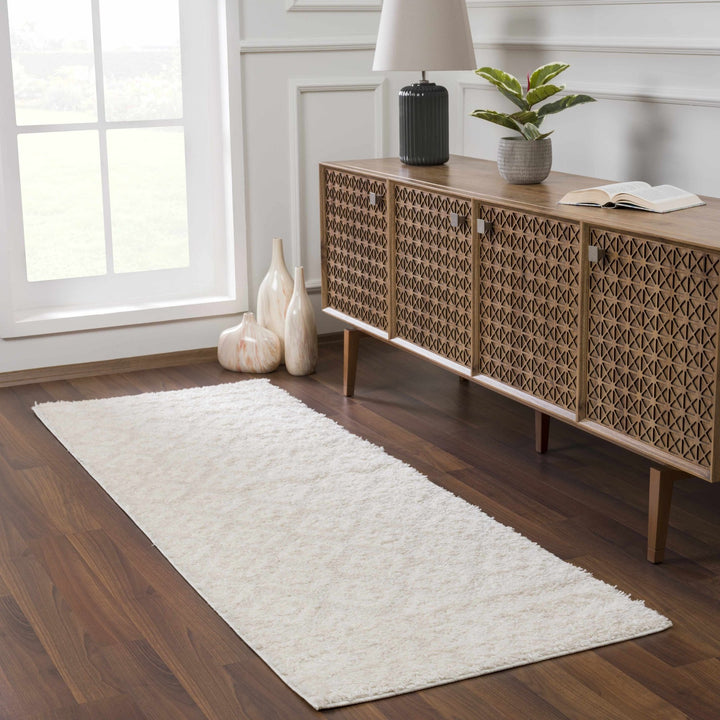 Modern Geometrical Texture Ivory Plush Pile Moroccan Style Area Rug - The Rug Decor