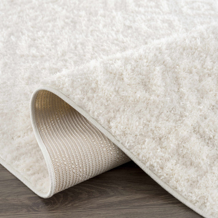 Modern Geometrical Texture Ivory Plush Pile Moroccan Style Area Rug - The Rug Decor