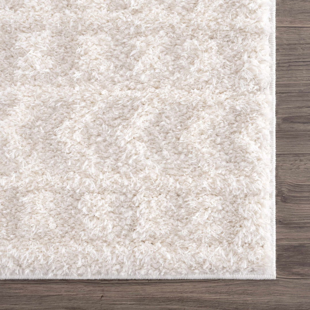Modern Geometrical Texture Ivory Plush Pile Moroccan Style Area Rug - The Rug Decor