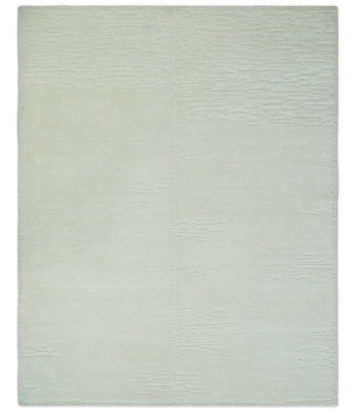 Modern Loop Cut Pile Solid plane Beige Hand Knotted 8x10 Wool Area Rug - The Rug Decor