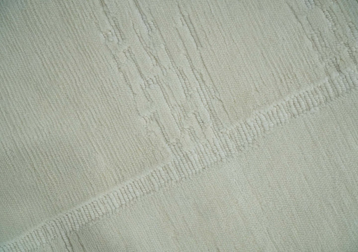 Modern Loop Cut Pile Solid plane Beige Hand Knotted 8x10 Wool Area Rug - The Rug Decor