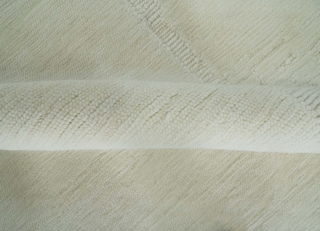 Modern Loop Cut Pile Solid plane Beige Hand Knotted 8x10 Wool Area Rug - The Rug Decor