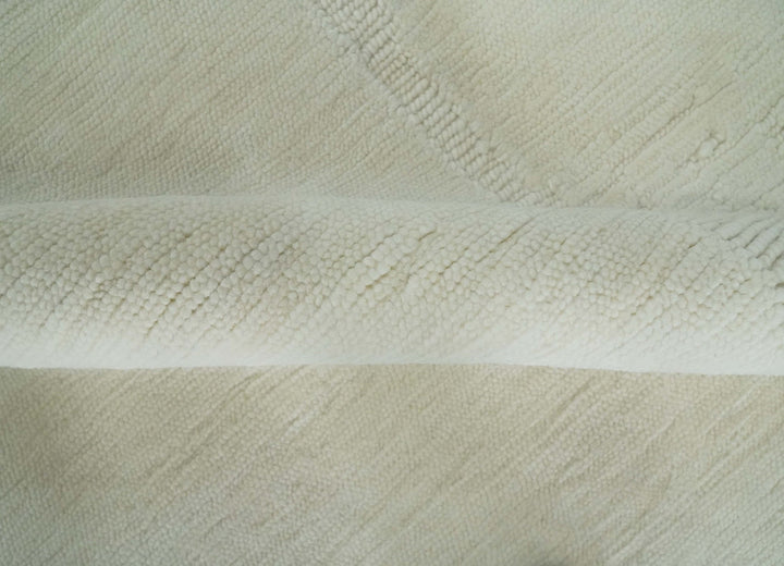 Modern Loop Cut Pile Solid plane Beige Hand Knotted 8x10 Wool Area Rug - The Rug Decor