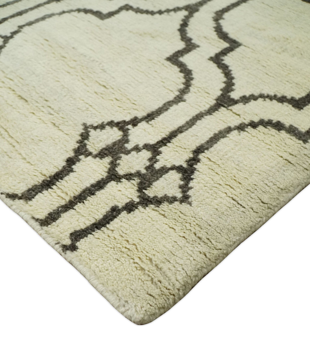 Modern Moroccan Trellis 6x8 Ivory and Brown Natural Farmhouse Wool Hand Woven Rug | HL1 - The Rug Decor