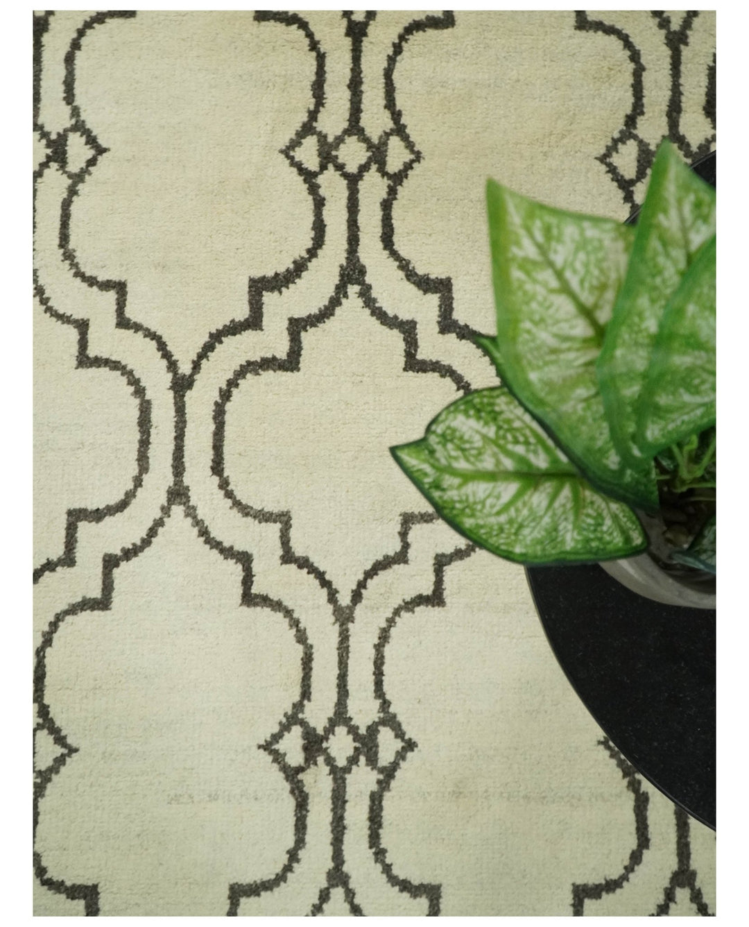 Modern Moroccan Trellis 6x8 Ivory and Brown Natural Farmhouse Wool Hand Woven Rug | HL1 - The Rug Decor