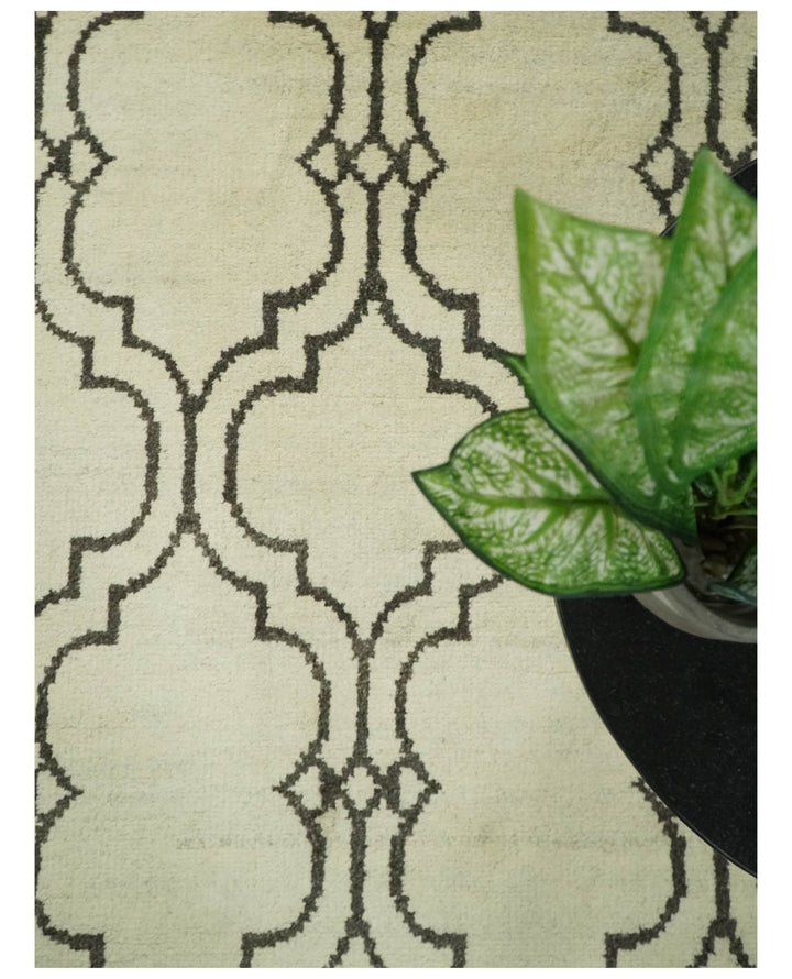 Modern Moroccan Trellis 6x8 Ivory and Brown Natural Farmhouse Wool Hand Woven Rug | HL1 - The Rug Decor