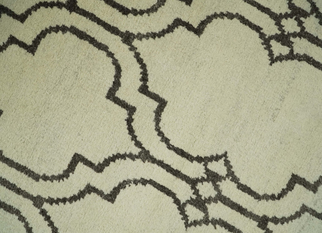 Modern Moroccan Trellis 6x8 Ivory and Brown Natural Farmhouse Wool Hand Woven Rug | HL1 - The Rug Decor