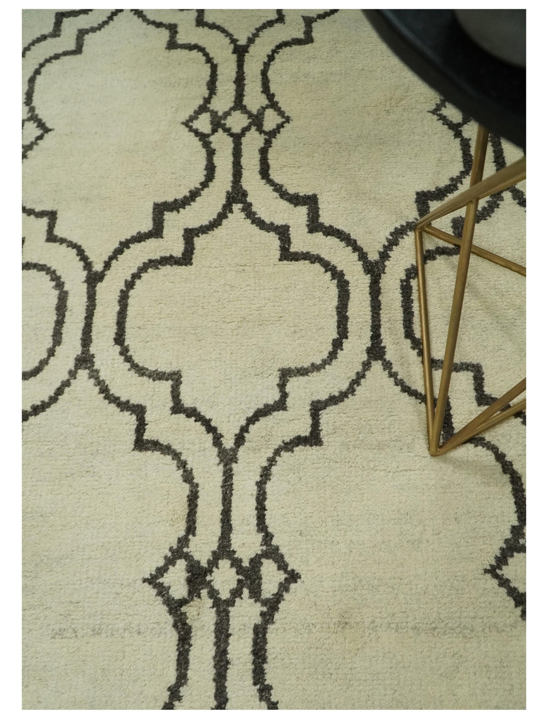 Modern Moroccan Trellis 6x8 Ivory and Brown Natural Farmhouse Wool Hand Woven Rug | HL1 - The Rug Decor