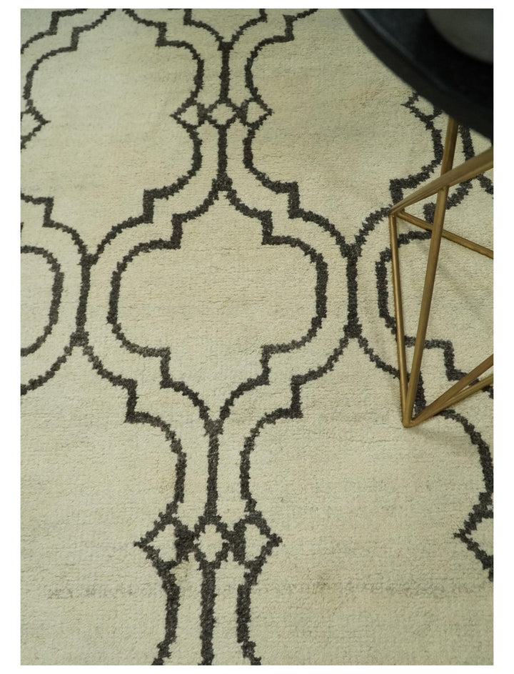Modern Moroccan Trellis 6x8 Ivory and Brown Natural Farmhouse Wool Hand Woven Rug | HL1 - The Rug Decor