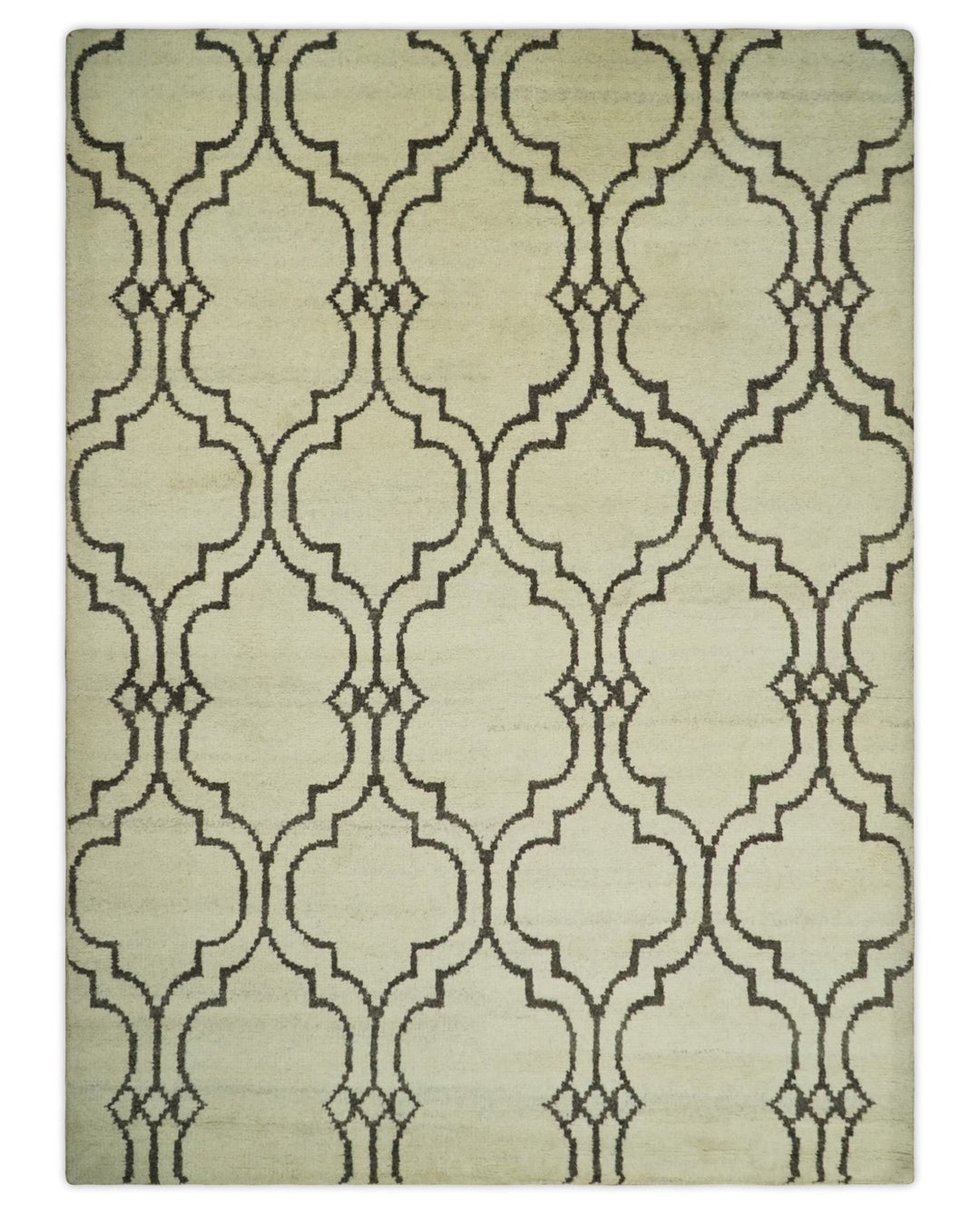 Modern Moroccan Trellis 6x8 Ivory and Brown Natural Farmhouse Wool Hand Woven Rug | HL1 - The Rug Decor