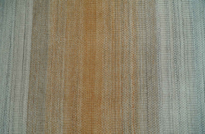 Modern Ombre 8x10 Hand Made Silver, Blue, Gold and Beige Scandinavian Blended Wool Flatwoven Area Rug | KE13 - The Rug Decor