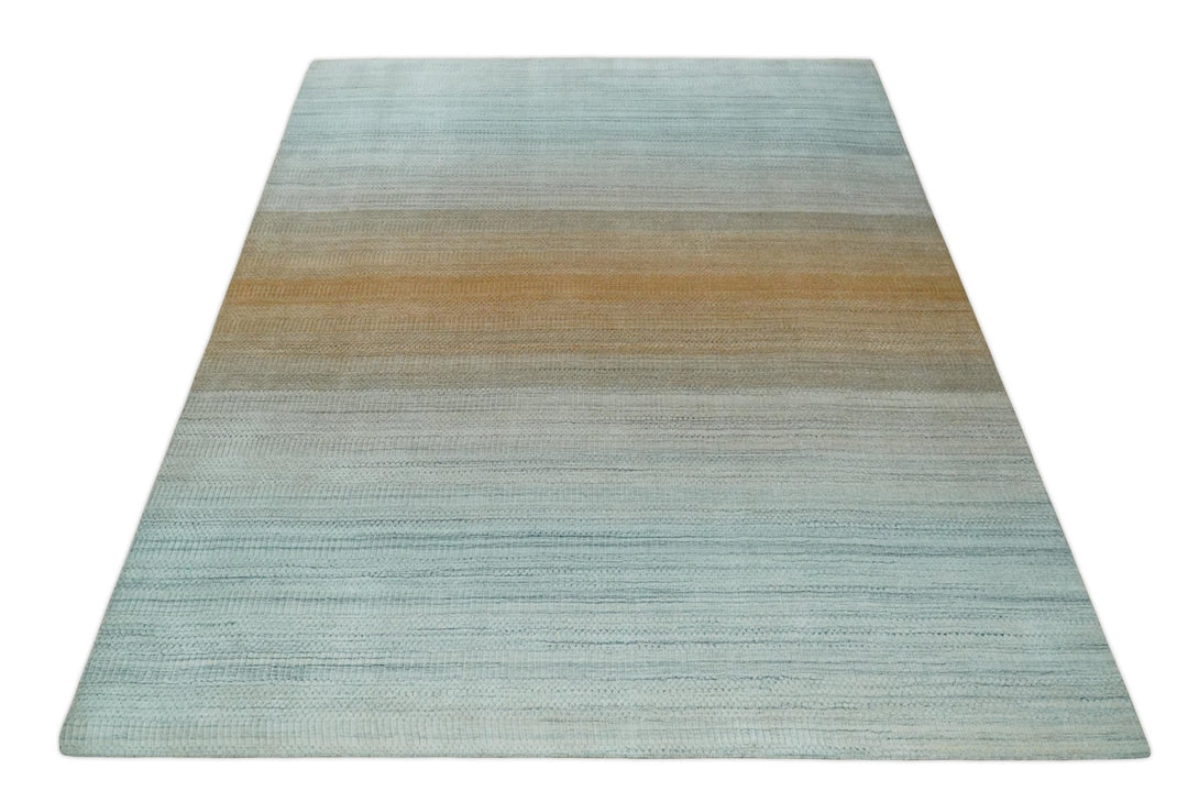 Modern Ombre 8x10 Hand Made Silver, Blue, Gold and Beige Scandinavian Blended Wool Flatwoven Area Rug | KE13 - The Rug Decor