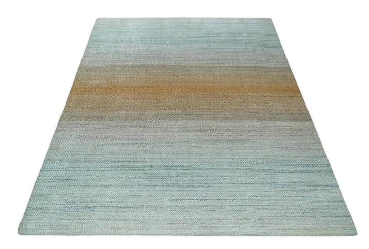 Modern Ombre 8x10 Hand Made Silver, Blue, Gold and Beige Scandinavian Blended Wool Flatwoven Area Rug | KE13 - The Rug Decor