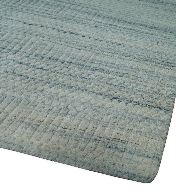 Modern Ombre 8x10 Hand Made Silver, Blue, Gold and Beige Scandinavian Blended Wool Flatwoven Area Rug | KE13 - The Rug Decor