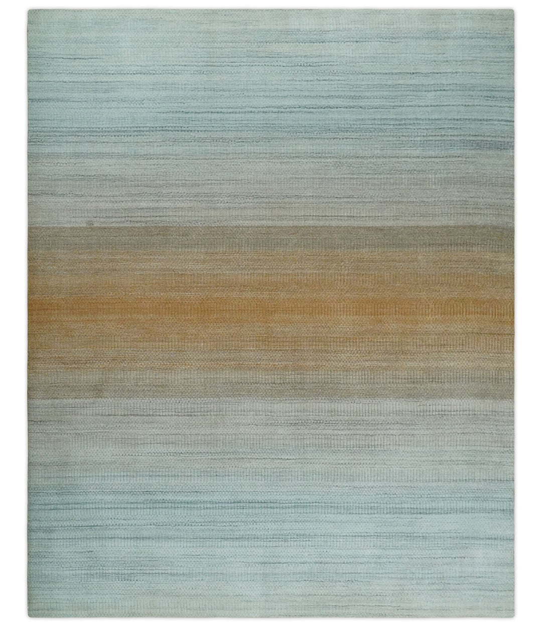 Modern Ombre 8x10 Hand Made Silver, Blue, Gold and Beige Scandinavian Blended Wool Flatwoven Area Rug | KE13 - The Rug Decor