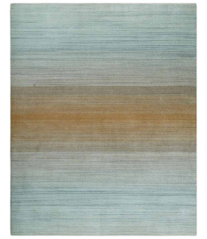 Modern Ombre 8x10 Hand Made Silver, Blue, Gold and Beige Scandinavian Blended Wool Flatwoven Area Rug | KE13 - The Rug Decor