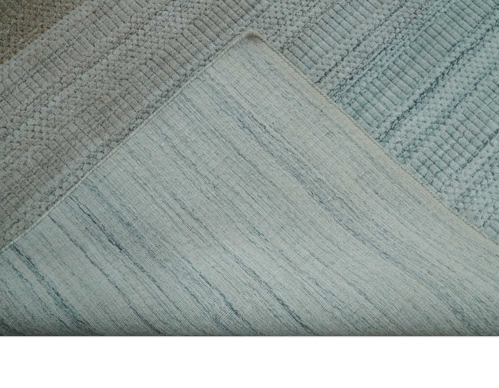 Modern Ombre 8x10 Hand Made Silver, Blue, Gold and Beige Scandinavian Blended Wool Flatwoven Area Rug | KE13 - The Rug Decor