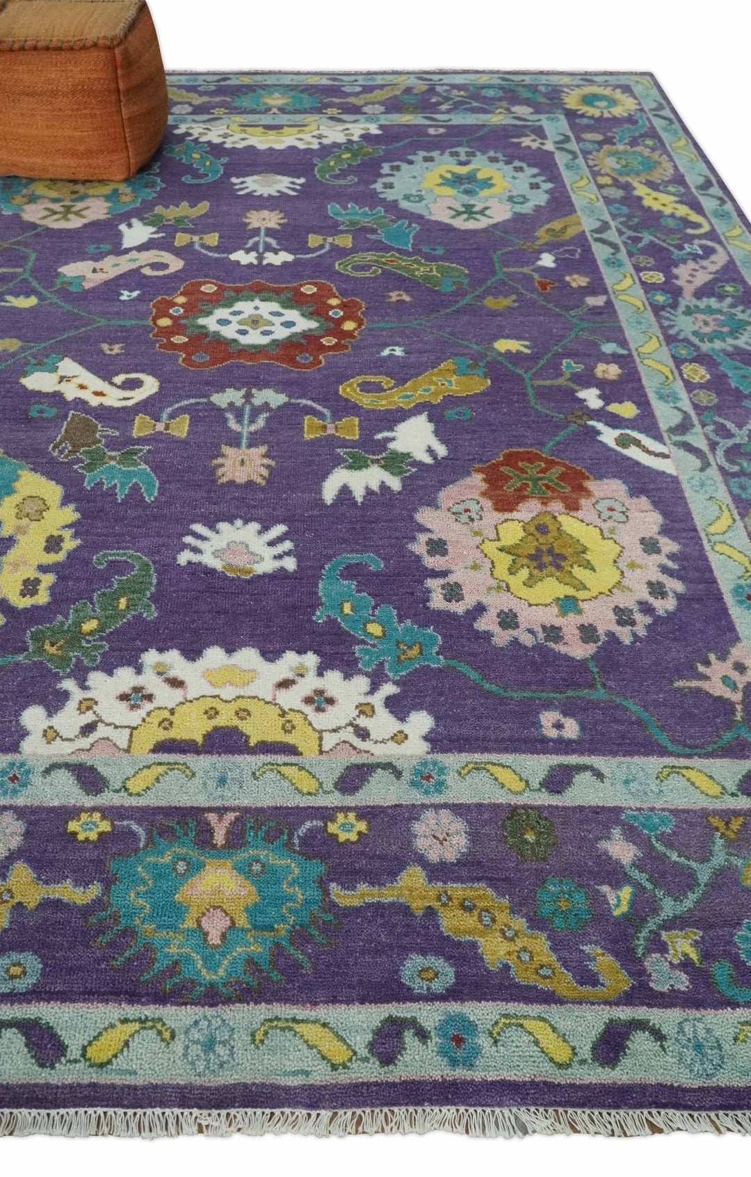 Modern Oushak 9x12 Hand Knotted Persian Purple and Blue Colorful Wool Area Rug | TRDCP850912 - The Rug Decor