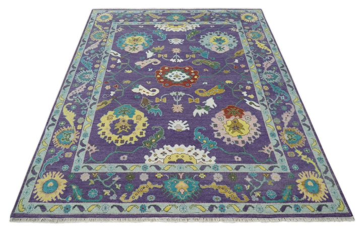 Modern Oushak 9x12 Hand Knotted Persian Purple and Blue Colorful Wool Area Rug | TRDCP850912 - The Rug Decor