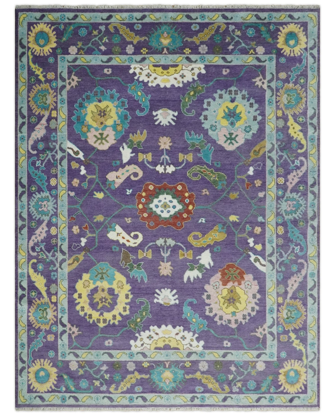 Modern Oushak 9x12 Hand Knotted Persian Purple and Blue Colorful Wool Area Rug | TRDCP850912 - The Rug Decor