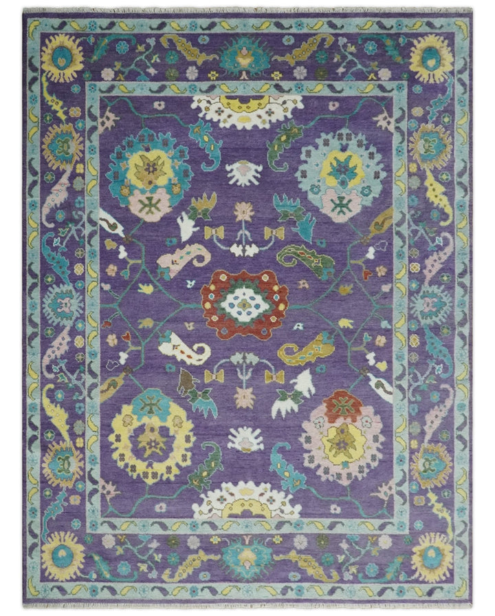 Modern Oushak 9x12 Hand Knotted Persian Purple and Blue Colorful Wool Area Rug | TRDCP850912 - The Rug Decor
