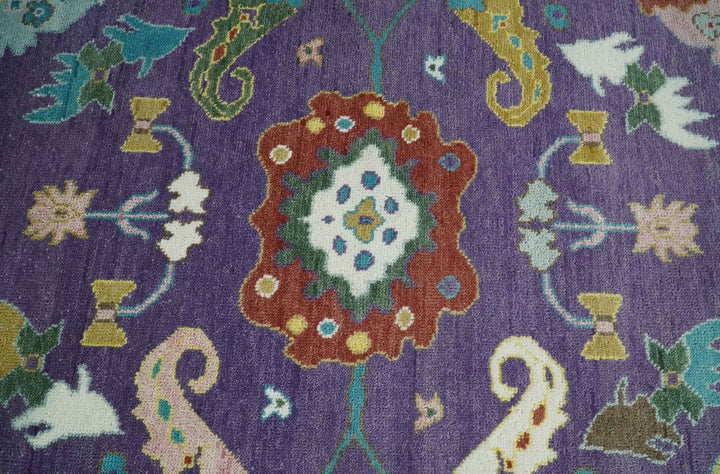 Modern Oushak 9x12 Hand Knotted Persian Purple and Blue Colorful Wool Area Rug | TRDCP850912 - The Rug Decor