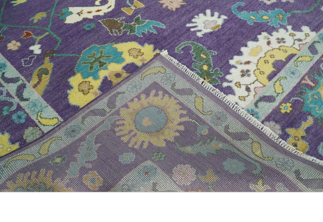 Modern Oushak 9x12 Hand Knotted Persian Purple and Blue Colorful Wool Area Rug | TRDCP850912 - The Rug Decor