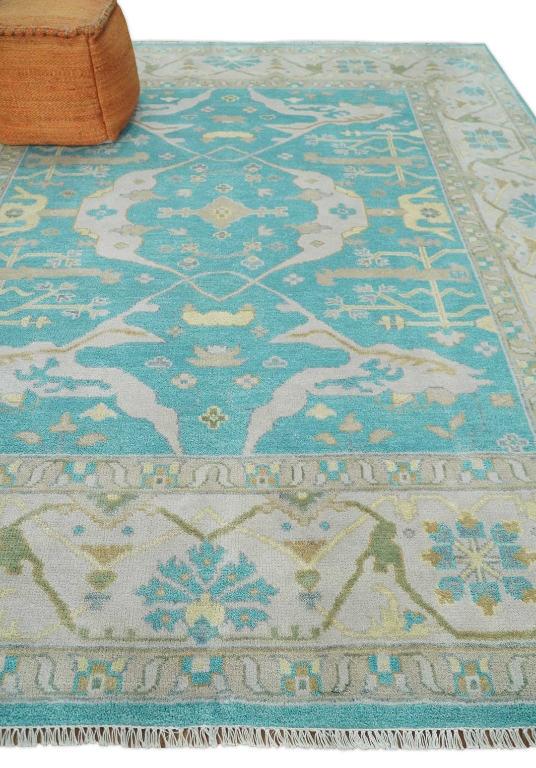 Modern Oushak Hand Knotted 8x10 Persian Blue and Silver Antique Wool Area Rug | TRDCP912810 - The Rug Decor