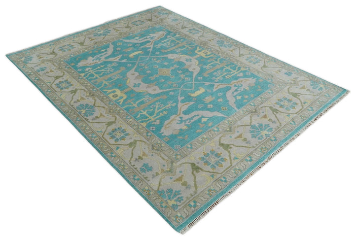 Modern Oushak Hand Knotted 8x10 Persian Blue and Silver Antique Wool Area Rug | TRDCP912810 - The Rug Decor
