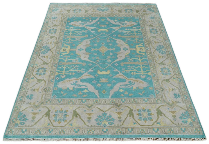 Modern Oushak Hand Knotted 8x10 Persian Blue and Silver Antique Wool Area Rug | TRDCP912810 - The Rug Decor