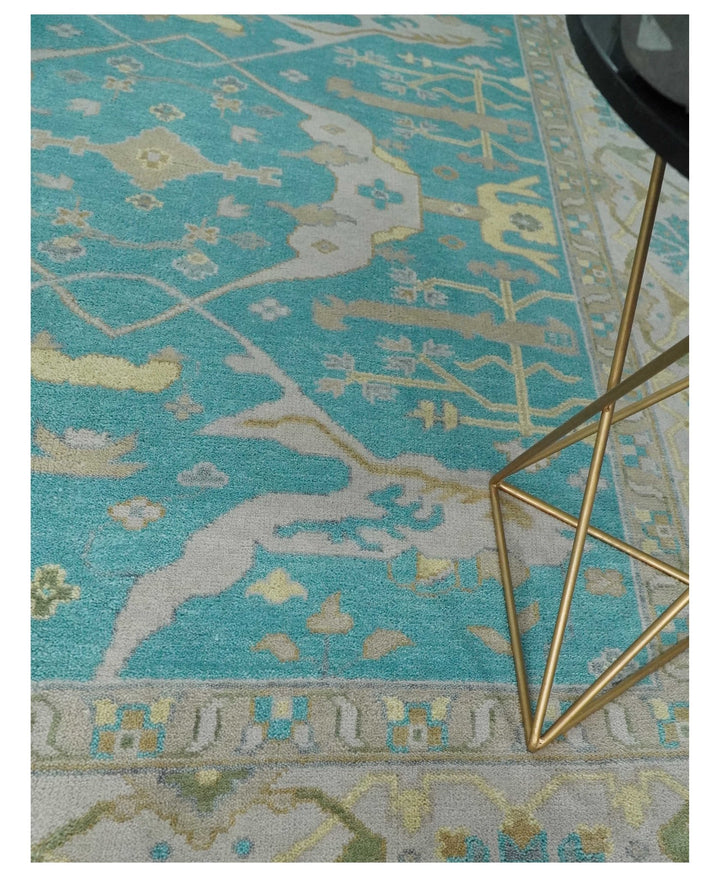 Modern Oushak Hand Knotted 8x10 Persian Blue and Silver Antique Wool Area Rug | TRDCP912810 - The Rug Decor